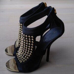 Giuseppe Zanotti Gold Studded Black Heel Booties Size 36 Designer Statement